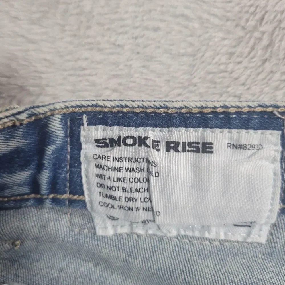 Smoke Rise Jeans Mens 38x34 Blue Light Wash Distressed Ripped Tapered Denim